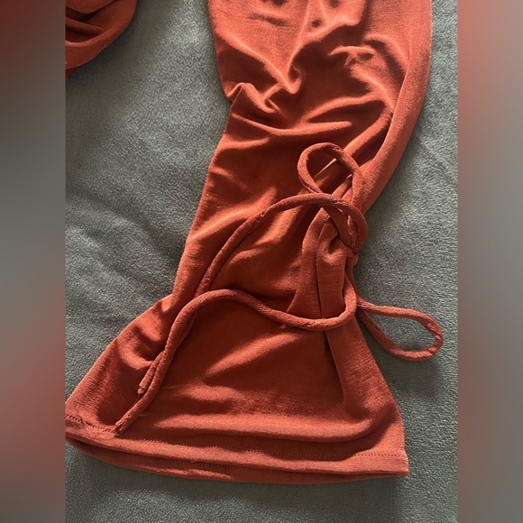 NWT Free People Meant to Be Bodysuit Cherry Chai Ruched Tie Rust Square Fall S - Picture 11 of 12